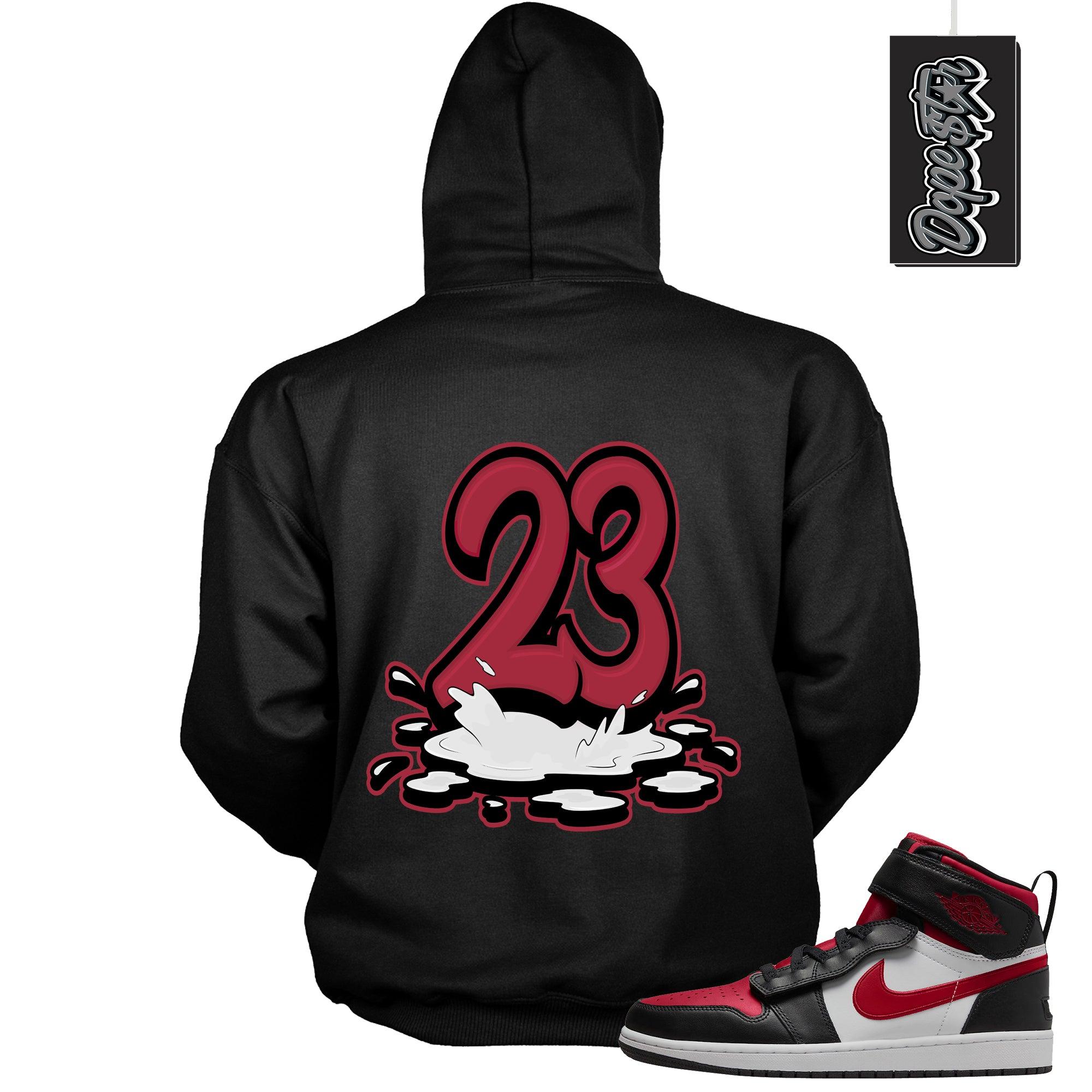 Number 23 Melting Hoodie AJ 1 High FlyEase Black White Fire Red photo